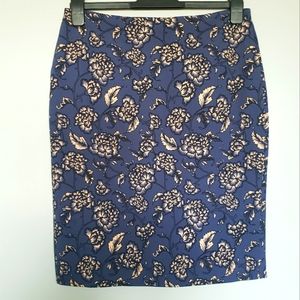 Banana Republic Navy and Pink Floral Pencil Skirt